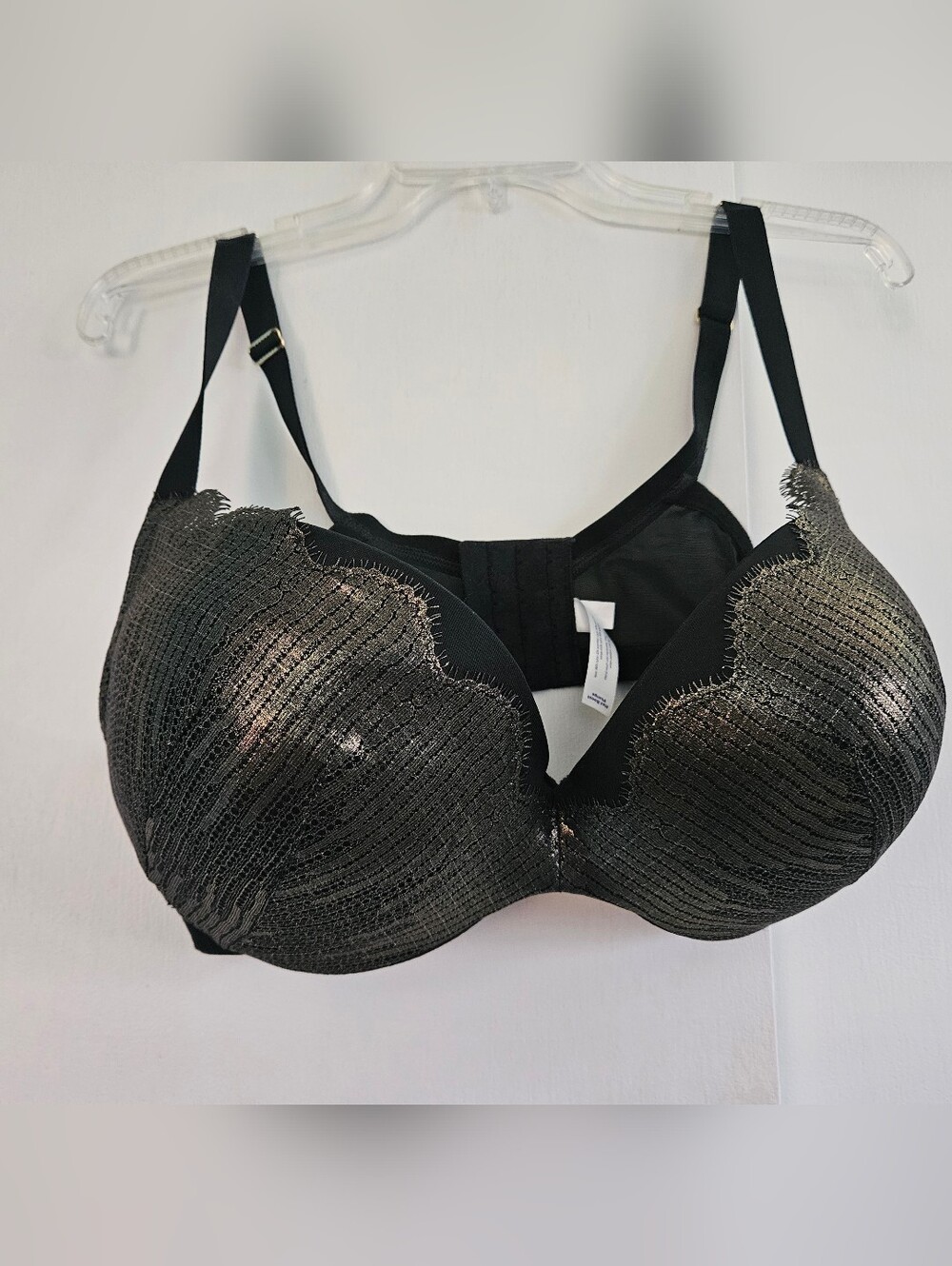 Cacique Lane Bryant - Black Bra with Metallic Lace Overlay